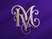 [Laser cut and engrave] Monogramme doré entrelacé avec les lettres M et V sur fond violet