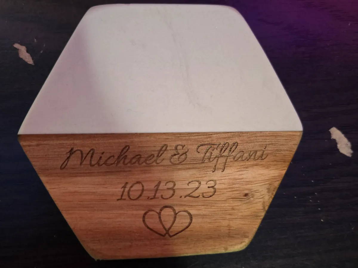 [Laser cut and engrave] Hexagon Marble and Wood Wedding Coaster