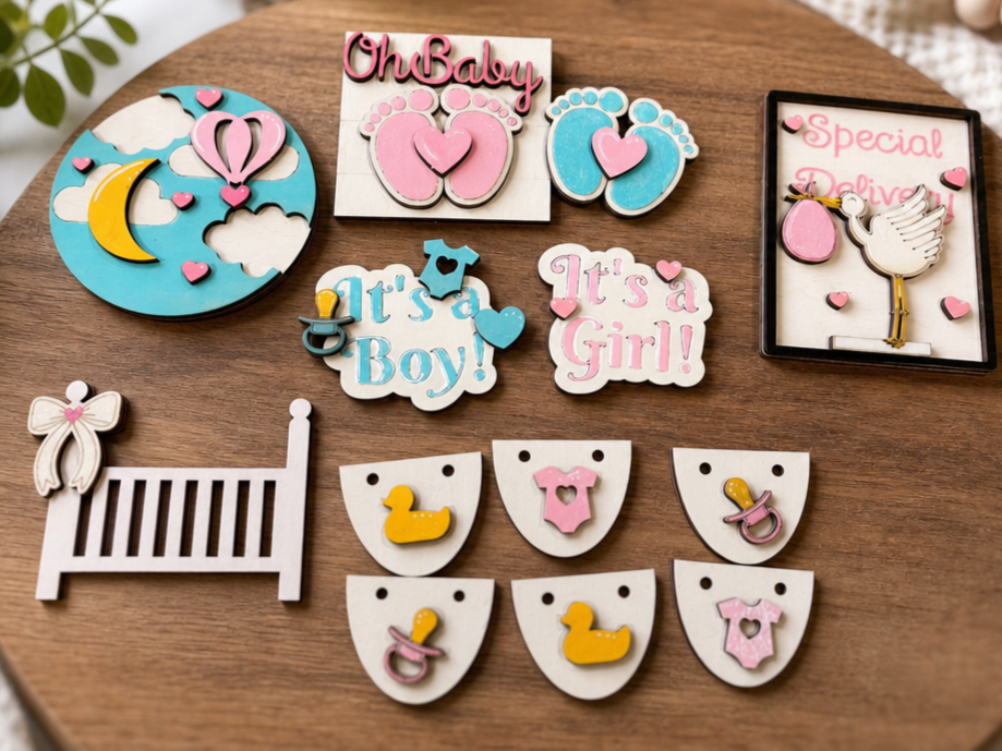 Boy or Girl Baby Shower Themed Tiered Tray Decor Set