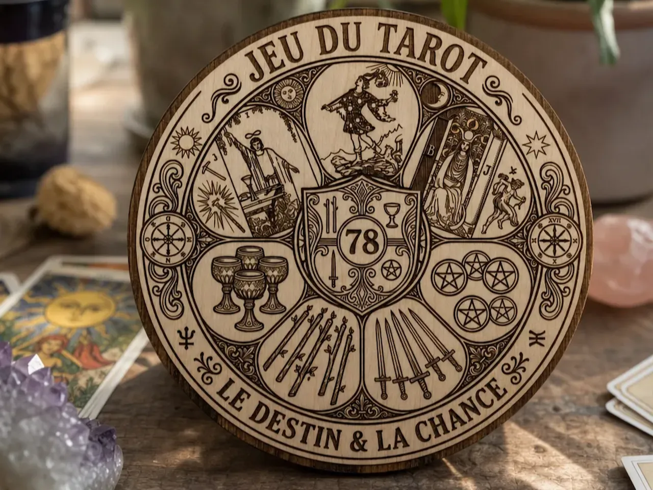 [Laser cut and engrave] Sous-verre en bois, jeu de tarot