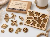 [Laser cut and engrave] Space Themed Wooden Puzzle Set with Rocket and Planet Shapes
