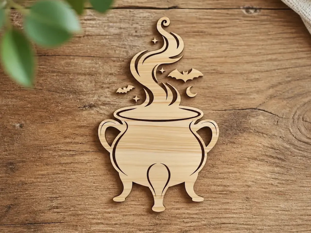 [Laser cut and engrave] Witch Cauldron with Steam and Bats Halloween Wall Hanging