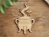 [Laser cut and engrave] Witch Cauldron with Steam and Bats Halloween Wall Hanging