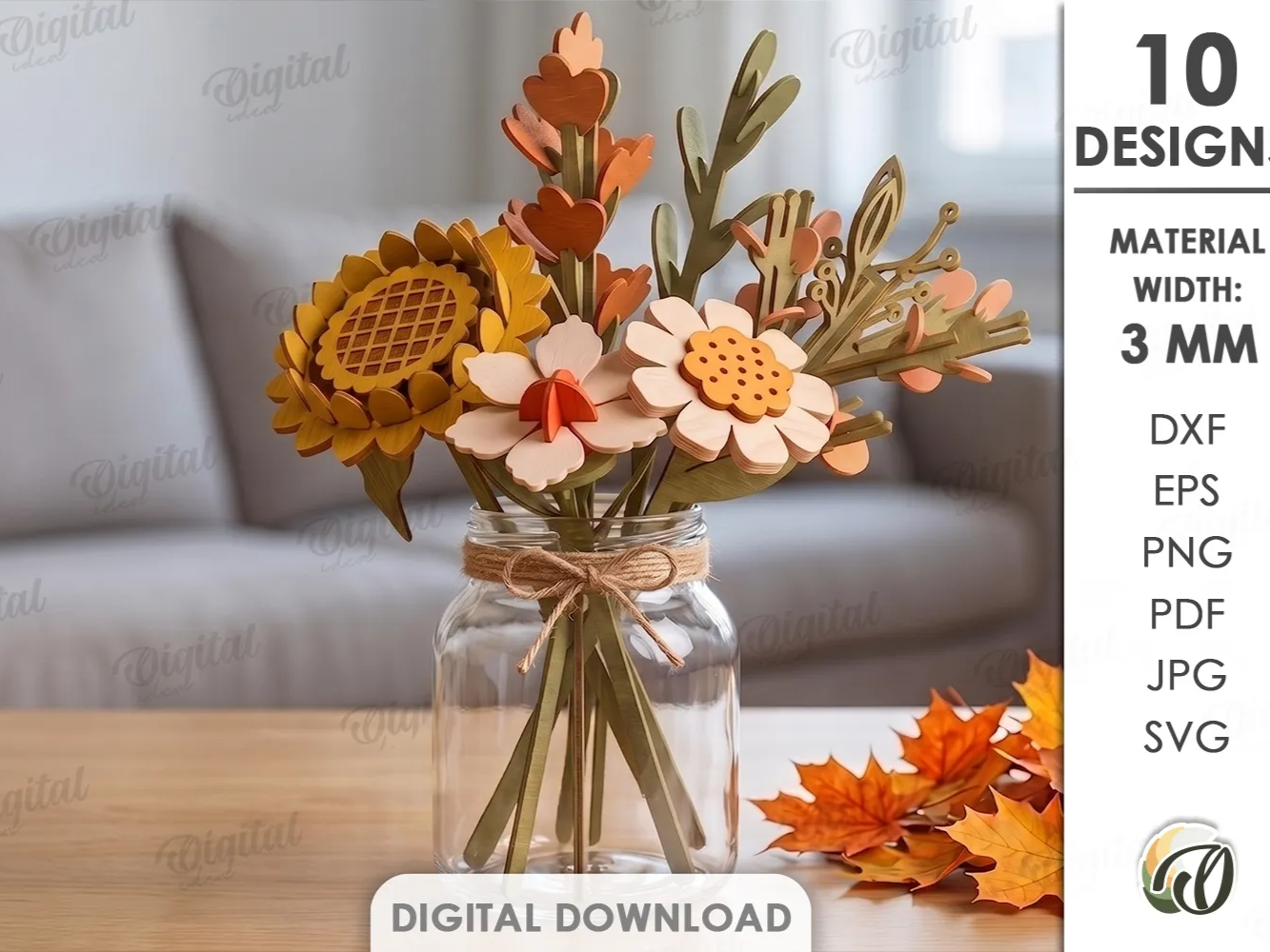 3D Fall Flower Bouquet Bundle. Wooden Autumn Floral Decor Laser Cut Files. Sunflower SVG. Flowers. Summer. Mother's Day Gift