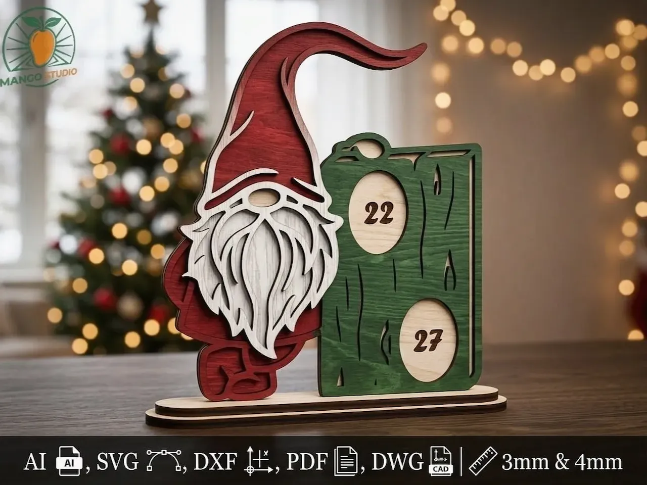 [Laser cut and engrave] 3D Christmas Gnome Stand SVG