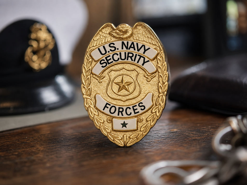 U.S. Navy Security Forces Gold Metal Badge