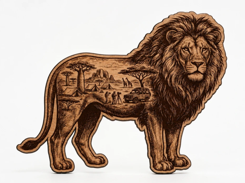 Lion Silhouette Wall Art Featuring African Safari Landscape Scene