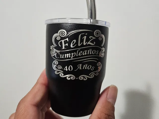 Black Matte Mate Cup with Feliz Cumpleaños 40th Birthday Inscription