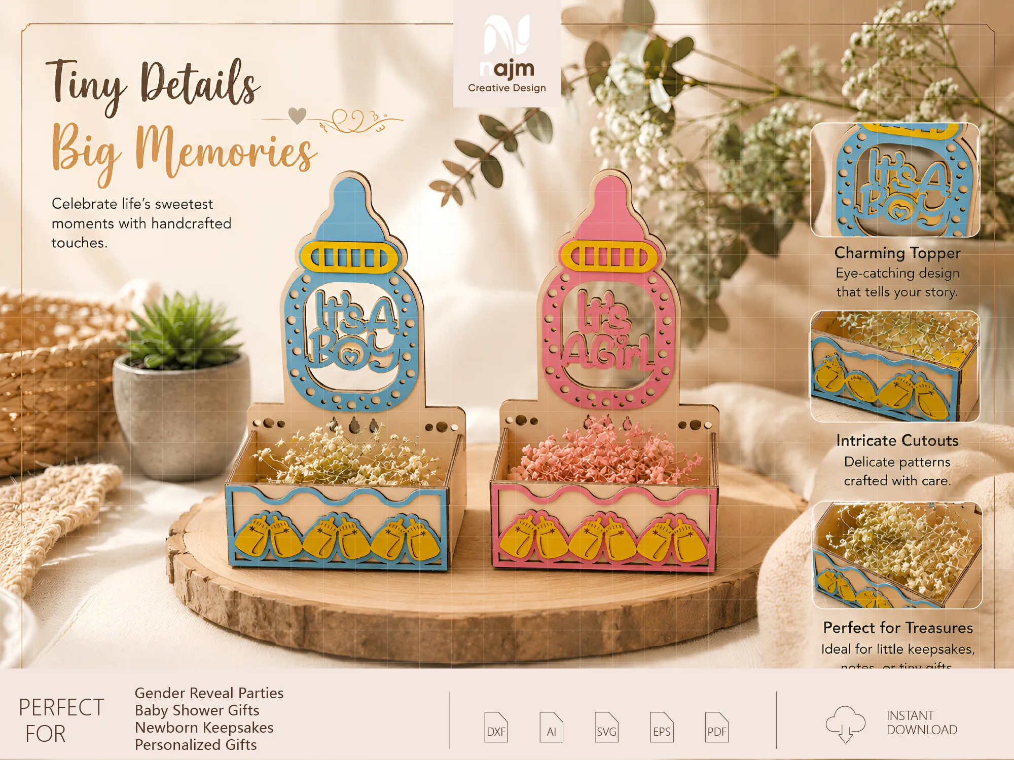 Baby bottle shaped keepsake box