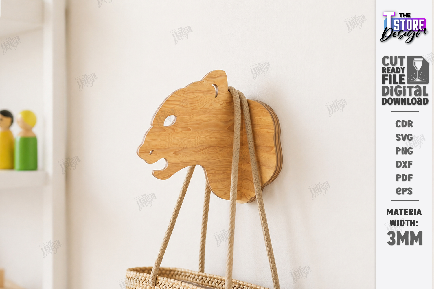 [Laser cut and engrave] 3D Animal Wall Hooks Laser Cut | Wooden Hanger Designs | Safari and Forest Animals | Wall Decor | Entryway Storage Organizers | Wooden Rope Hanger Uti