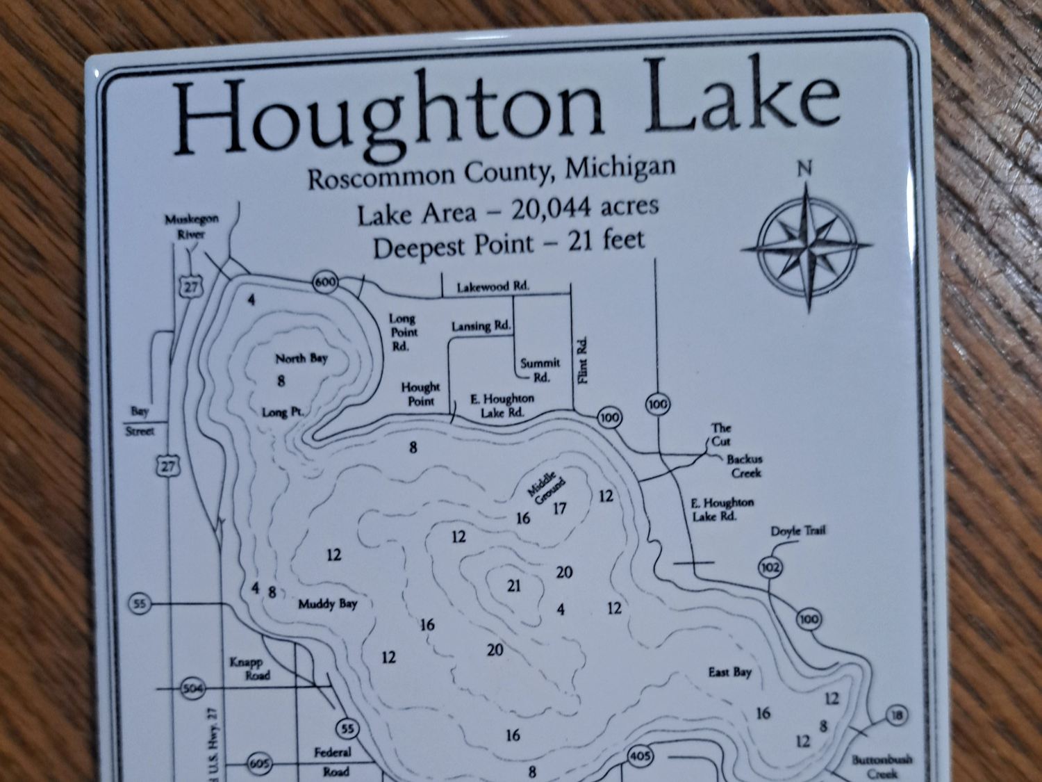 Houghton Lake Michigan Bathymetric Map Tile