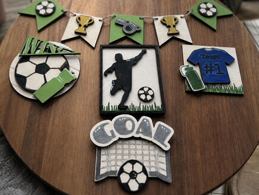 Soccer/Football Themed Tiered Tray Decor Set