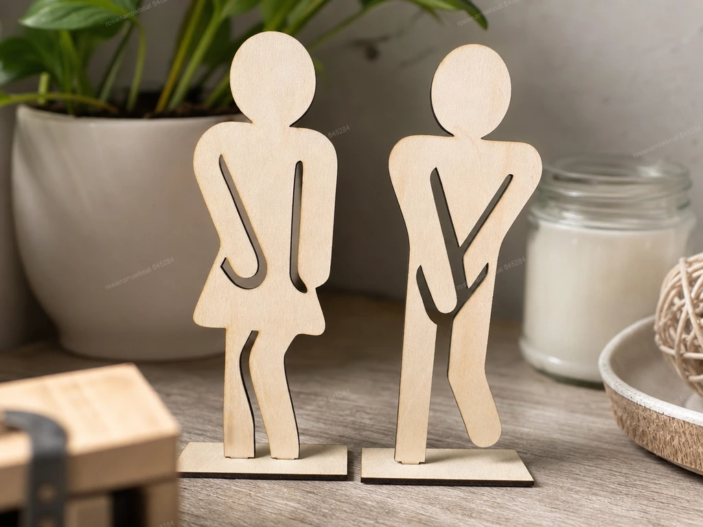 Wooden Male and Female Restroom Sign Figures
