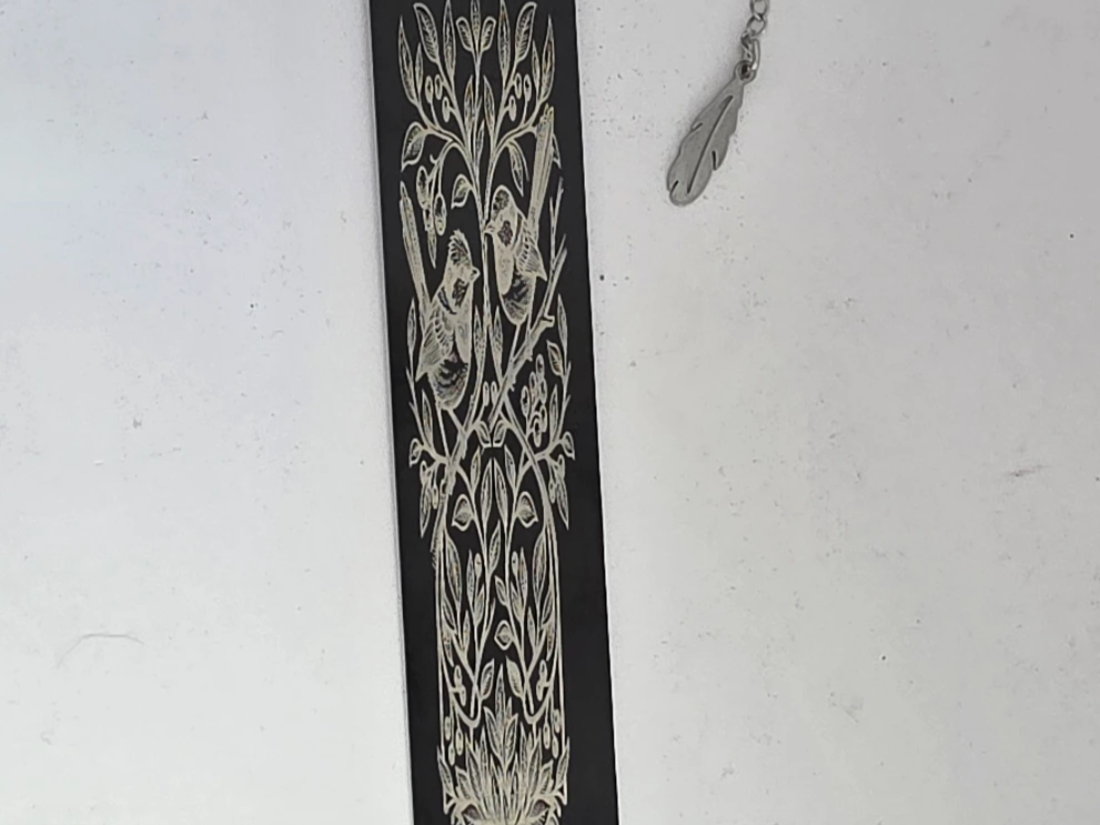Black Metal Bookmark with Bird and Botanical Branch Motif