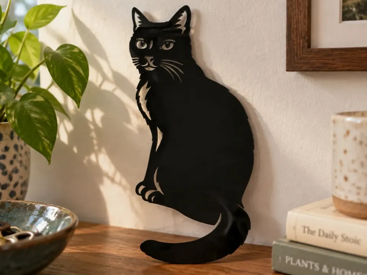 [Laser cut and engrave] Décoration murale en métal représentant un chat noir assis