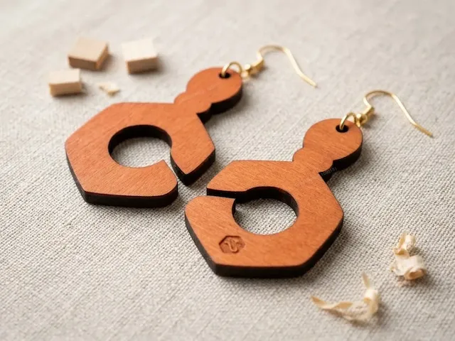 Geometric Hexagon Wooden Dangle Earrings