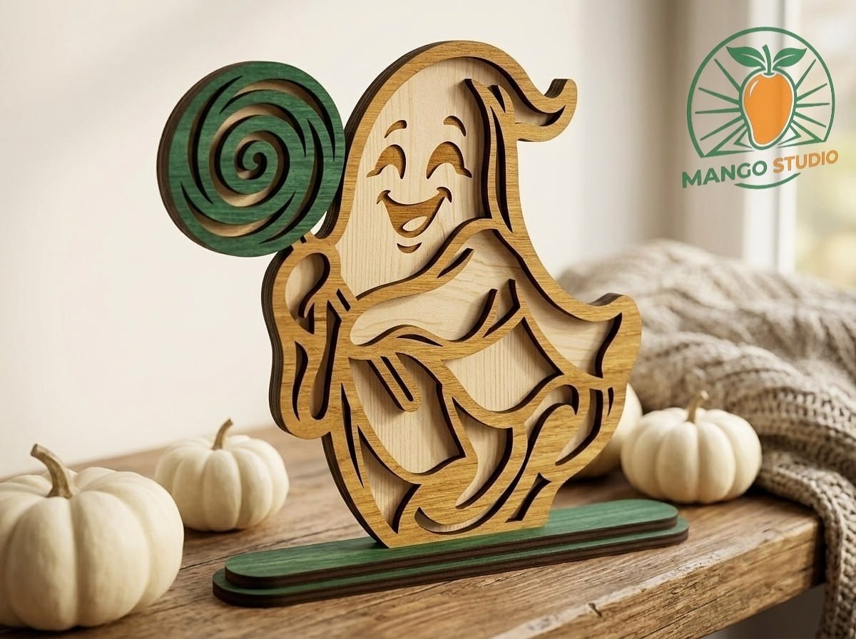 [Laser cut and engrave] Настольная фигурка привидения с леденцом для хэллоуина