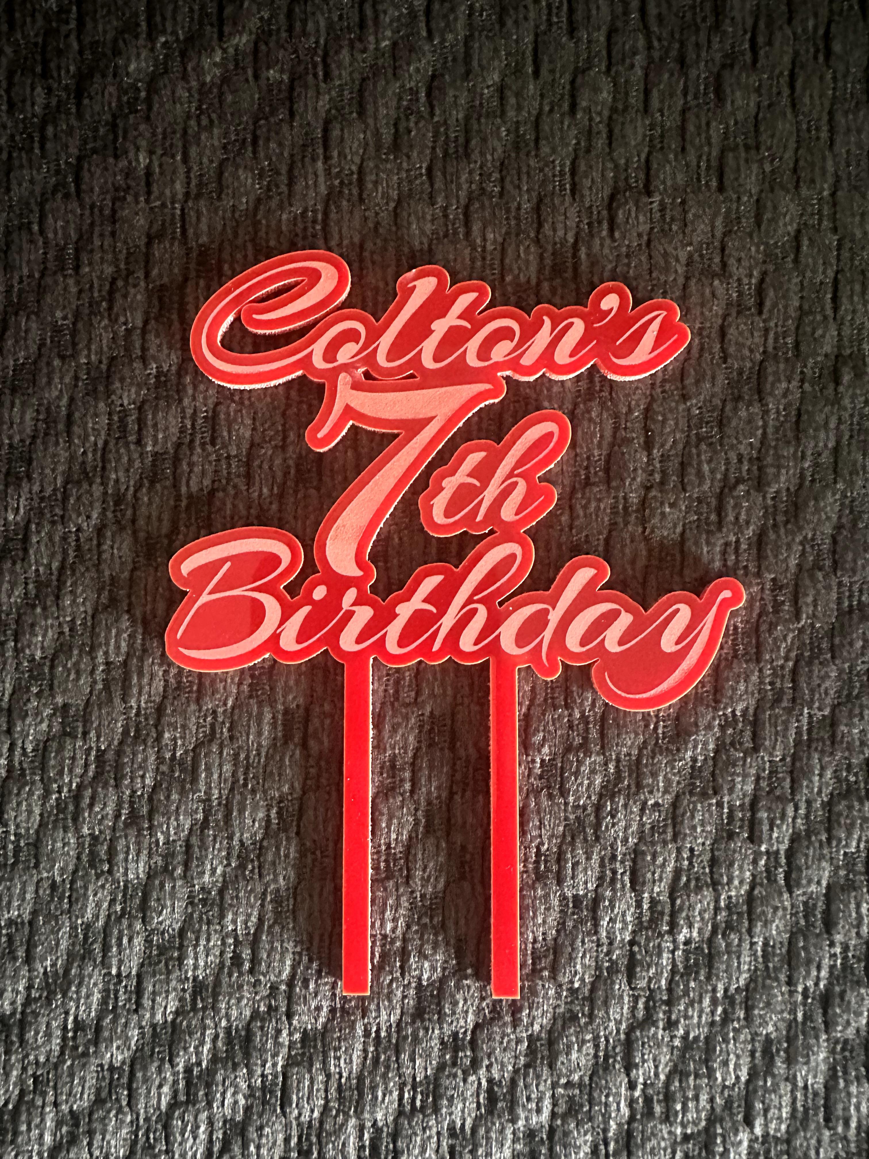 [Laser cut and engrave] Colton's 7th Birthday Red Cake Topper