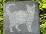 [Laser cut and engrave] Steampunk Cat Illustration on Square Slate Coaster