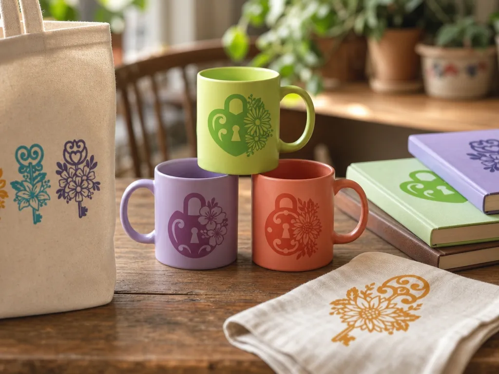 Colorful Ceramic Mugs with Floral Padlock Motif