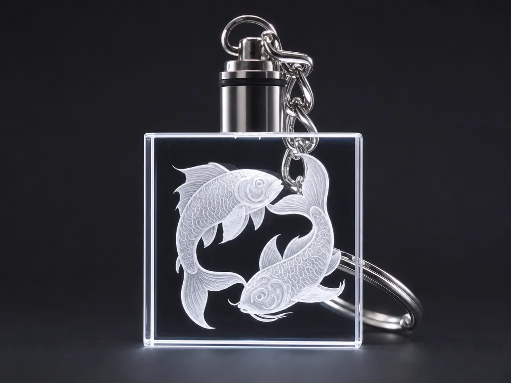 Schlüsselanhänger aus Glas mit Sternzeichen Fische Motiv