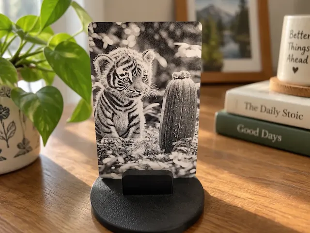 Tischaufsteller mit Tigerbaby Motiv