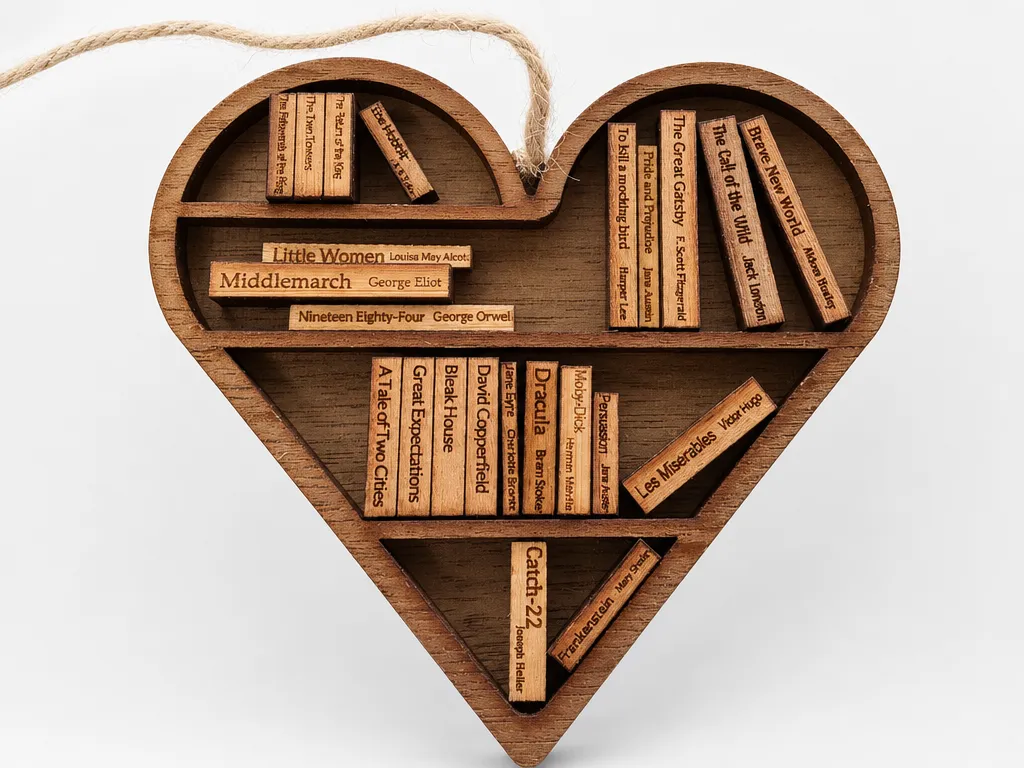 Heart Shaped Miniature Bookshelf Ornament with Classic Literature Titles