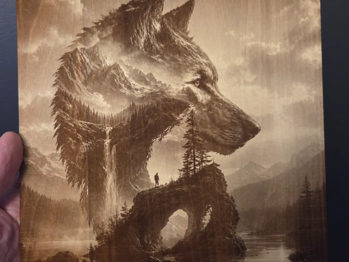 Wolf and Mountain Landscape Double Exposure Wall Art