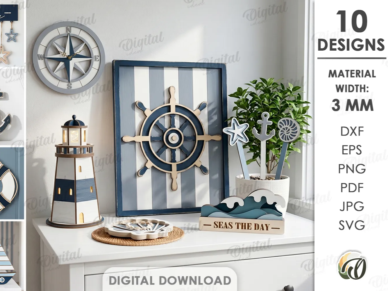 3D Coastal Decors Bundle. Nautical Shelf Sitter Laser Cut Files. Beach House Decor SVG. Sailor Wall Decor. Lighthouse Stand. Jewelry dish