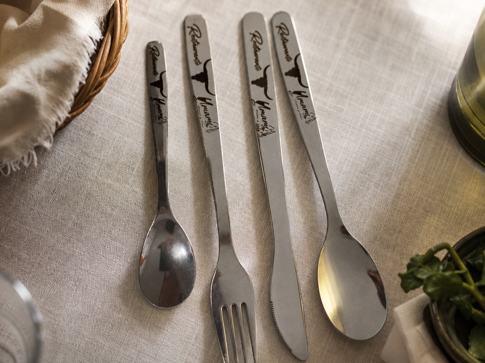 Stainless Steel Cutlery Set with Custom Restaurant Branding