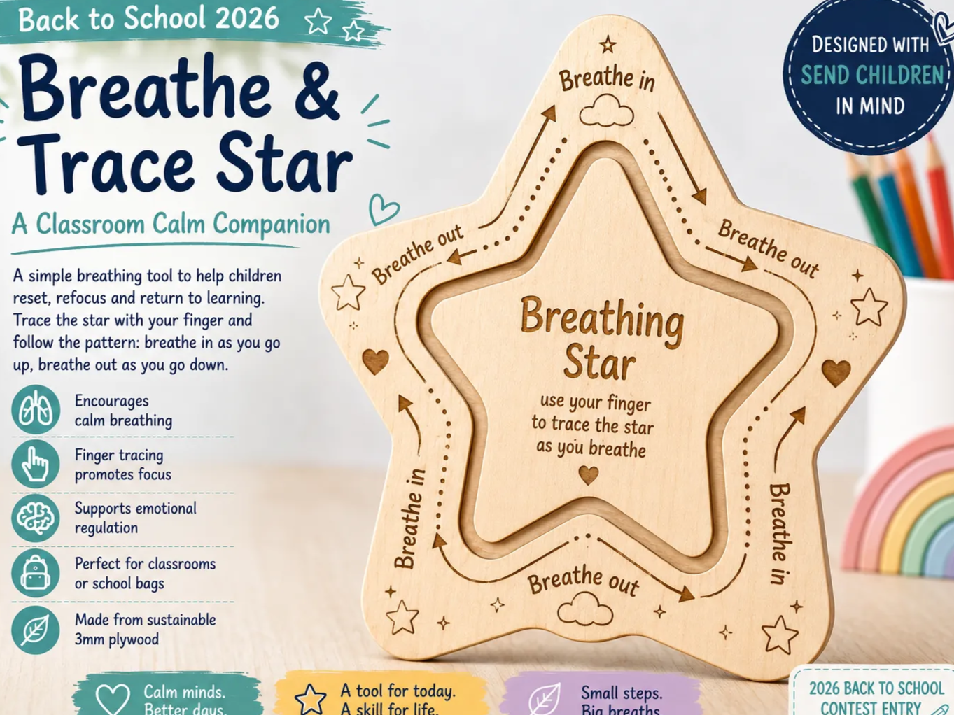 Wooden Star Breathing and Mindfulness Tracing Tool for Children