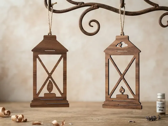 Wooden Lantern Hanging Ornaments with Candle Motif
