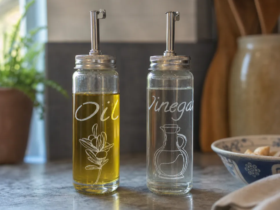 Ensemble de bouteilles en verre pour huile et vinaigre avec bec verseur