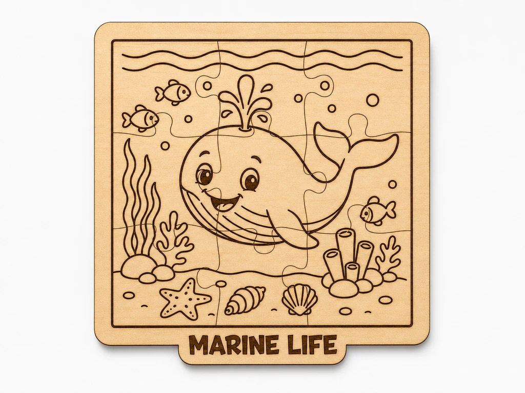 Happy Whale Ocean Puzzle | Marine Life Wooden Learning Toy for Kids | Educational Sea Creature Activity and Fine Motor Fun