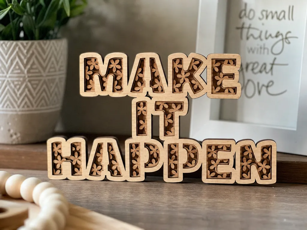 Make It Happen Floral Cutout Wooden Desk Sign