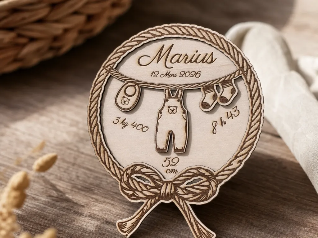 plaque de naissance bébé avec prénom poids taille et l'heure de naissance