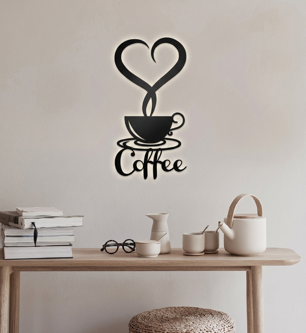 [Laser cut and engrave] Décoration murale en forme de tasse de café avec cœur