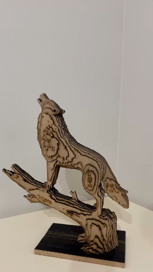 [Laser cut and engrave] Laser Cut Wolf Sculpture | 3D Layered Wood Art (SVG DXF Digital File)