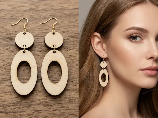 Minimalist Double Oval Wooden Earrings