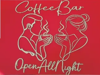 Coffee Bar Open All Night Wall Sign with Couple gift for husband idea