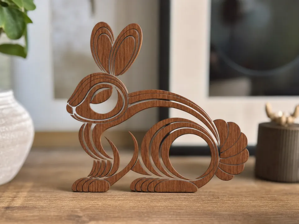 Minimalist Wooden Rabbit Figurine for Easter Tabletop Display