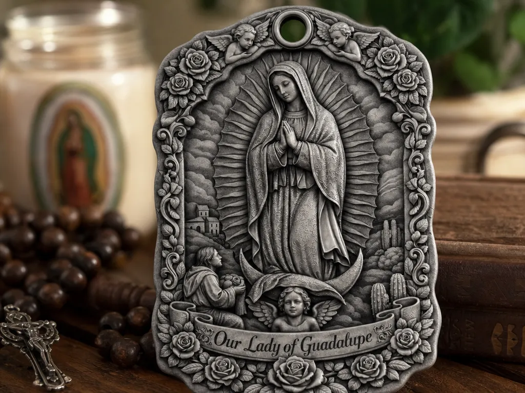Our Lady of Guadalupe Religious Wall Plaque with Floral Border