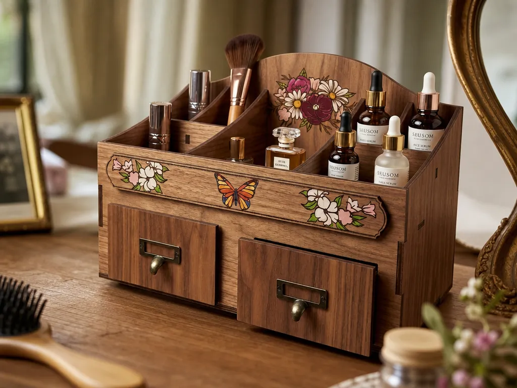 Organisateur de maquillage en bois avec tiroirs