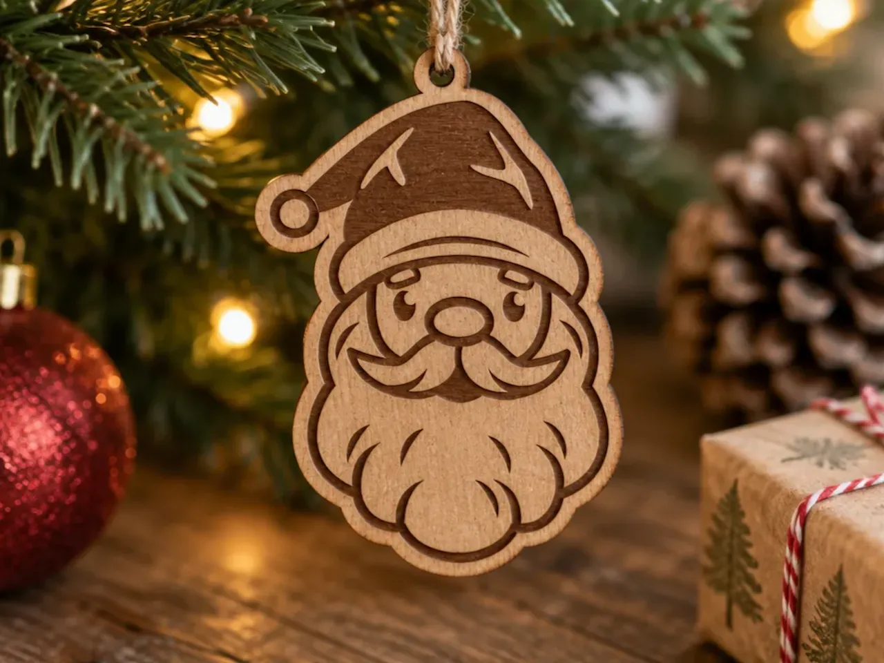 [Laser cut and engrave] Santa Claus Wooden Christmas Ornament