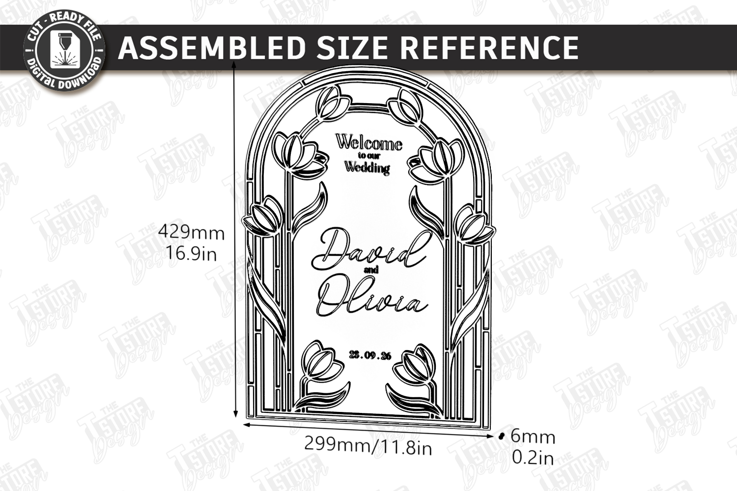 [Laser cut and engrave] Arched Floral Wedding Welcome Sign with Stained Glass Style Frame laser Cut Bundle. Floral Design. Weding Day