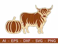 [Laser cut and engrave] Highland Cow and Pumpkin Tiered Tray Tabletop Sign