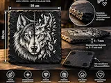 [Laser cut and engrave] Quadratische Schieferplatte mit geometrischem Wolfsmotiv