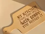 [Laser cut and engrave] Miniature Wooden Cutting Board Sign with Funny Kitchen Quote