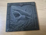 [Laser cut and engrave] Tableau mural en relief représentant un grand requin blanc dans l'océan