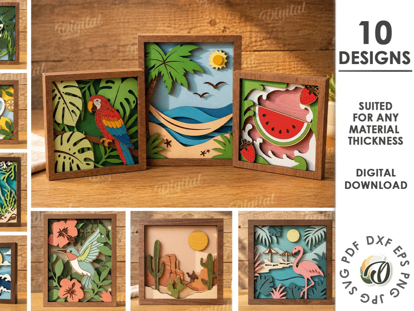 3D Layered Wall Art Bundle. Summer Shadow Box Laser Cut Files. Tropical Nature Scene SVG. Sea life. Animals. Multilayered Beach Home Decor